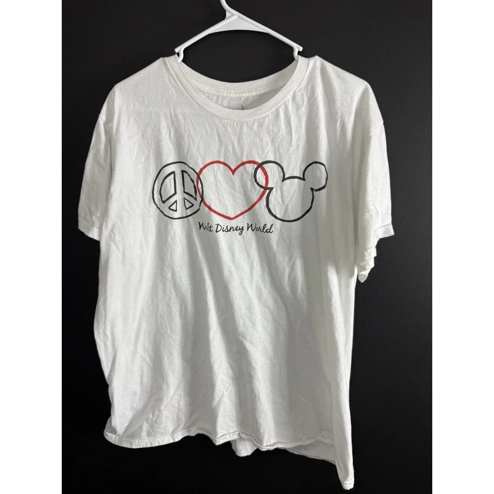 Disney‎ TShirt Peace Love Mickey Mouse White Size 2XL Graphic Tee